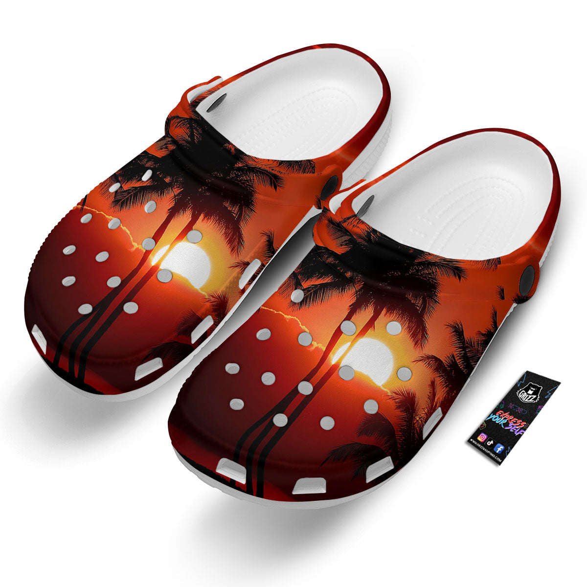 Plam Tree Sunset Tropical Print Clog-grizzshop