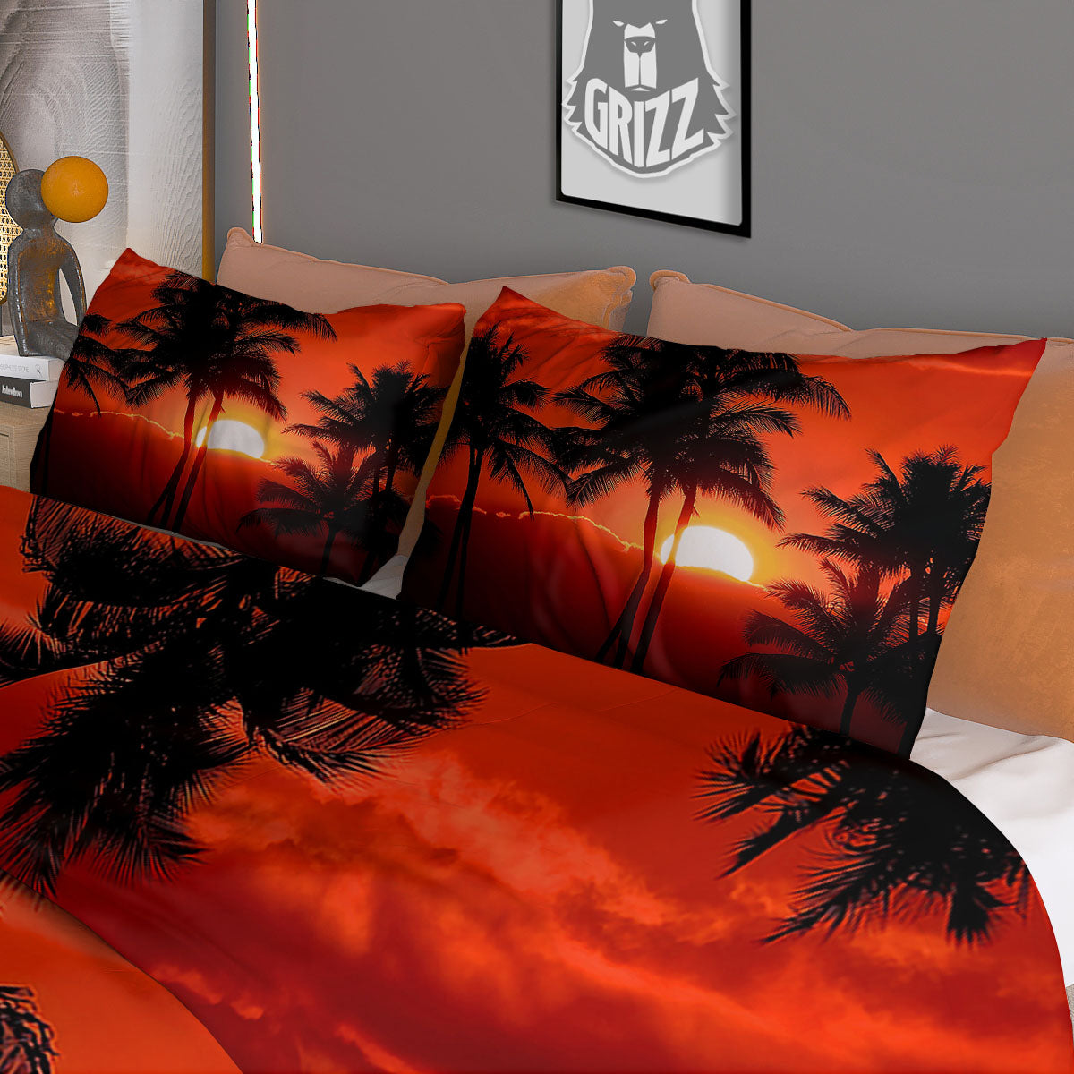 Plam Tree Sunset Tropical Print Duvet Cover Bedding Set