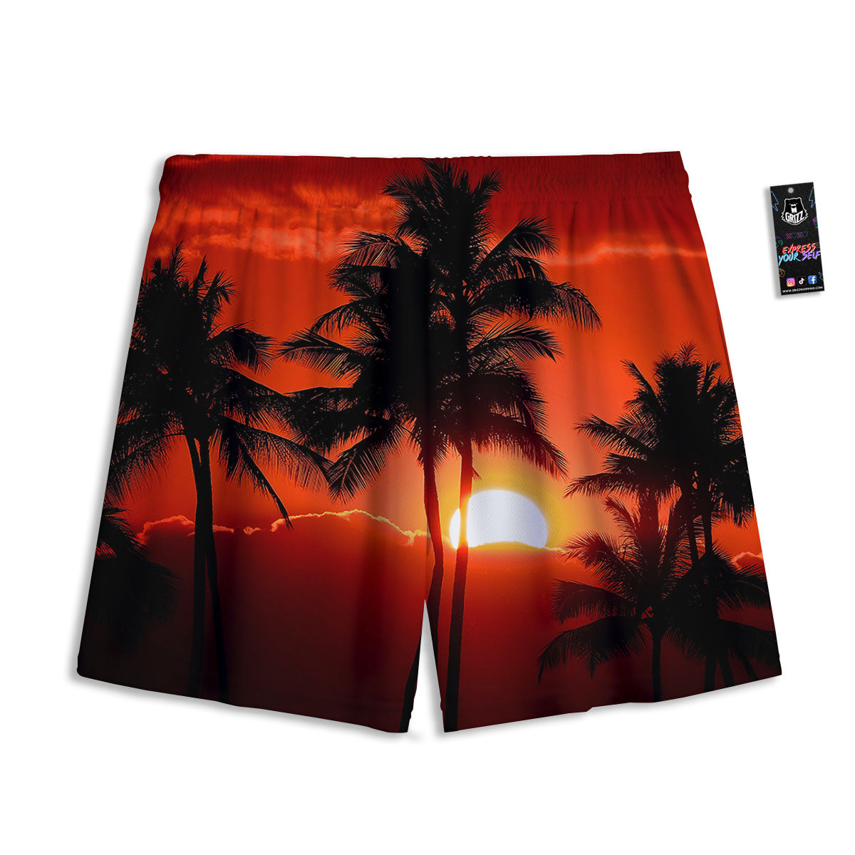 Plam Tree Sunset Tropical Print Mesh Shorts-grizzshop
