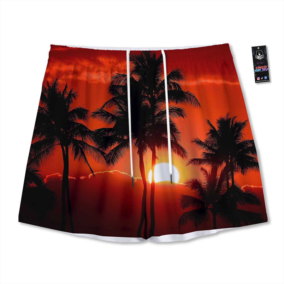 Plam Tree Sunset Tropical Print Mesh Shorts