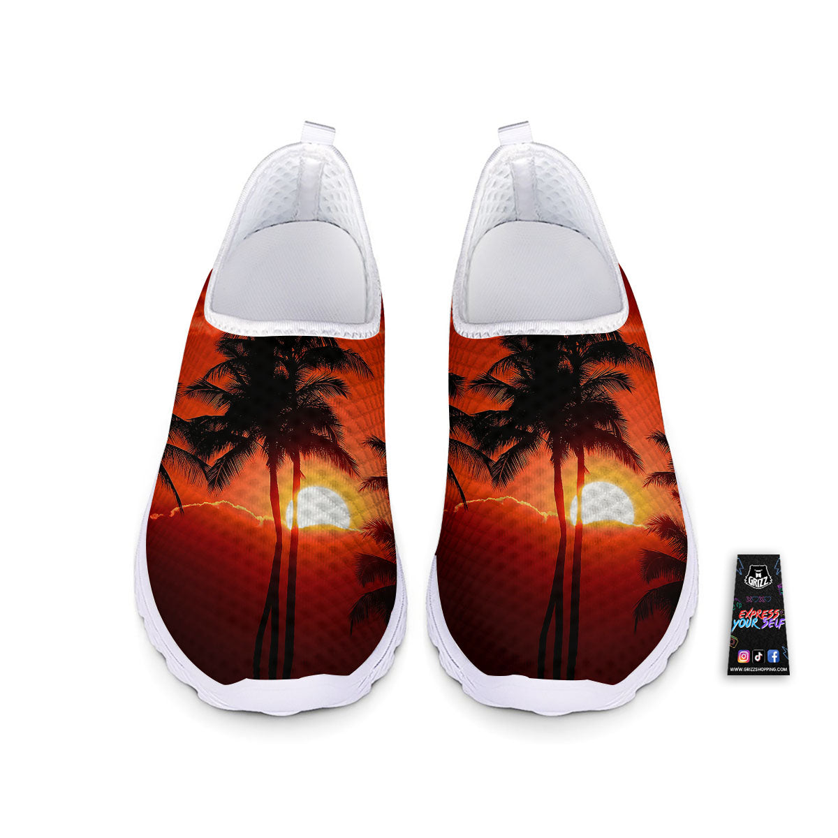 Plam Tree Sunset Tropical Print Nurse Shoes-grizzshop