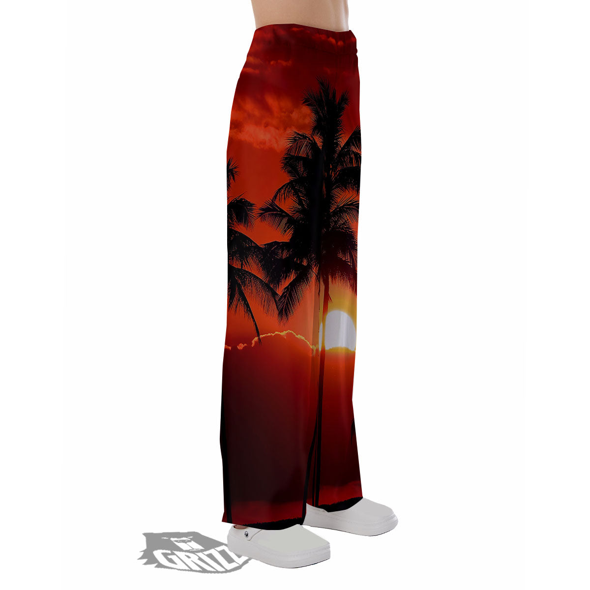 Plam Tree Sunset Tropical Print Pajama Pants-grizzshop