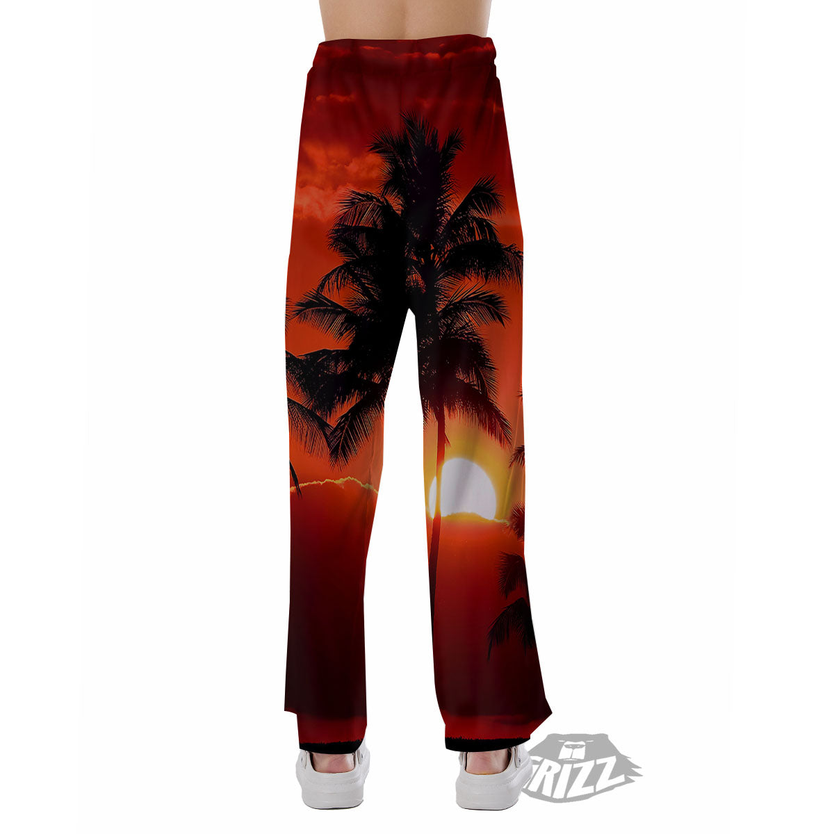 Plam Tree Sunset Tropical Print Pajama Pants-grizzshop