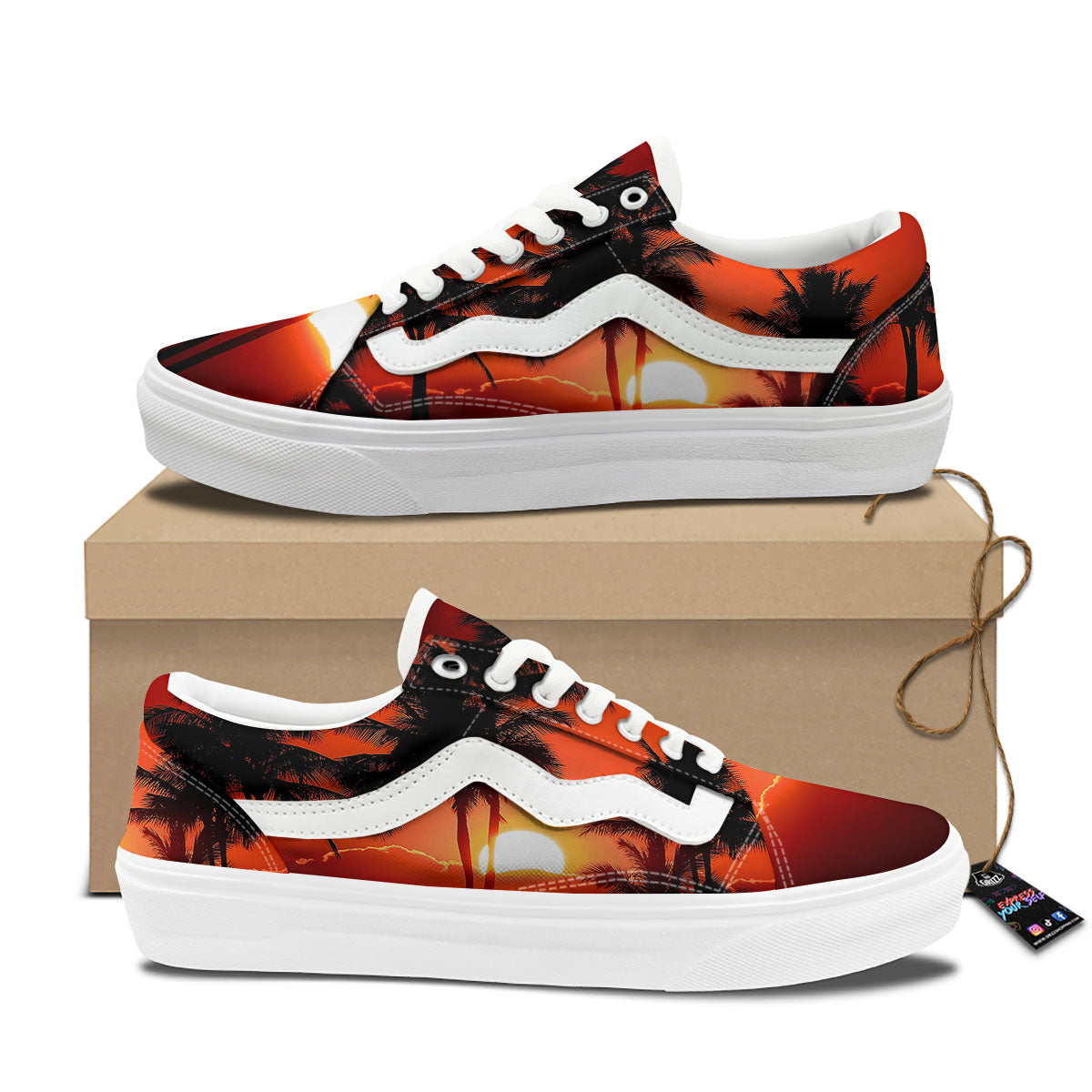 Plam Tree Sunset Tropical Print Skate Shoes-grizzshop