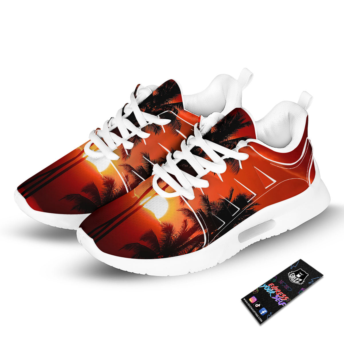 Plam Tree Sunset Tropical Print Tennis Shoes-grizzshop