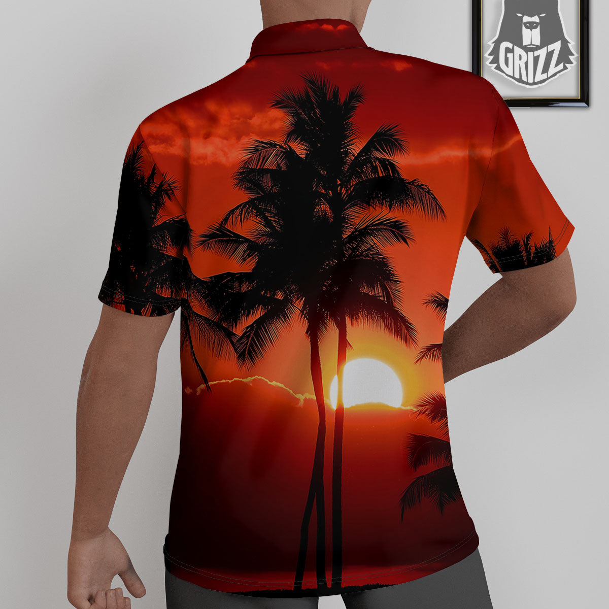 Plam Tree Sunset Tropical Print Untucked Shirts-grizzshop