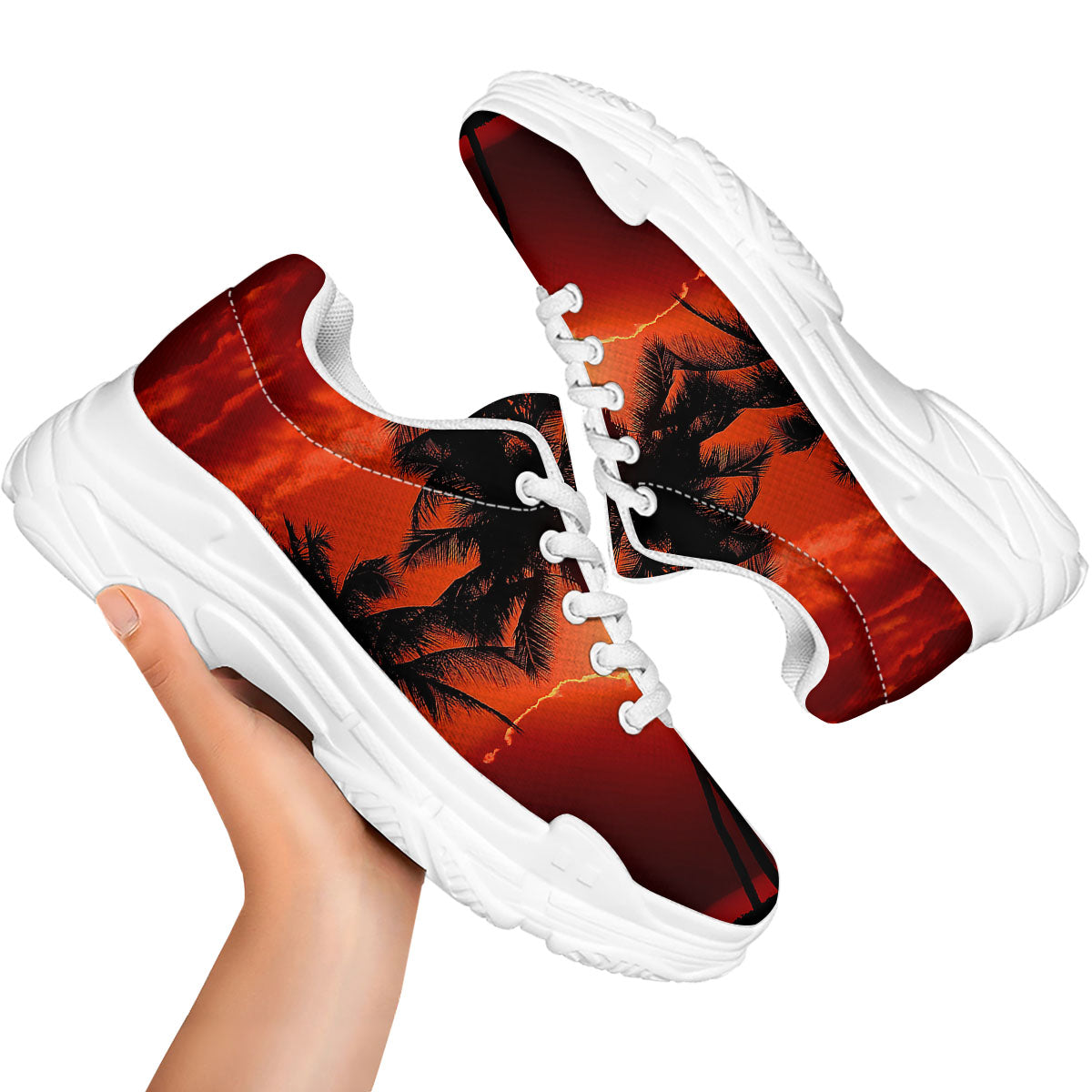 Plam Tree Sunset Tropical Print White Chunky Shoes-grizzshop