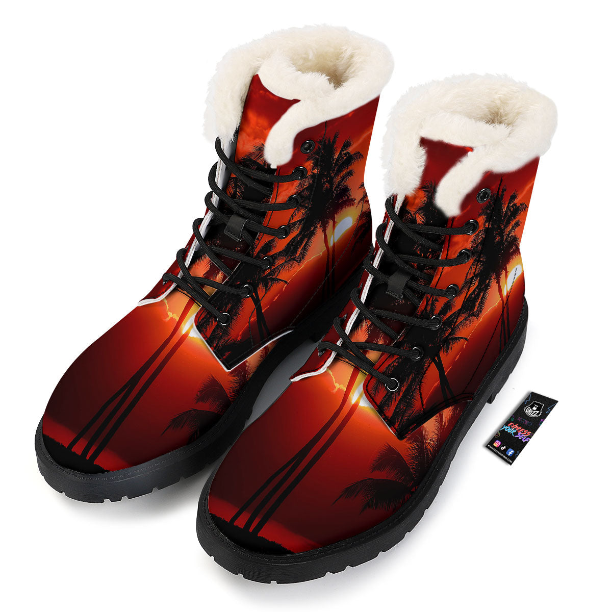 Plam Tree Sunset Tropical Print Winter Boots-grizzshop