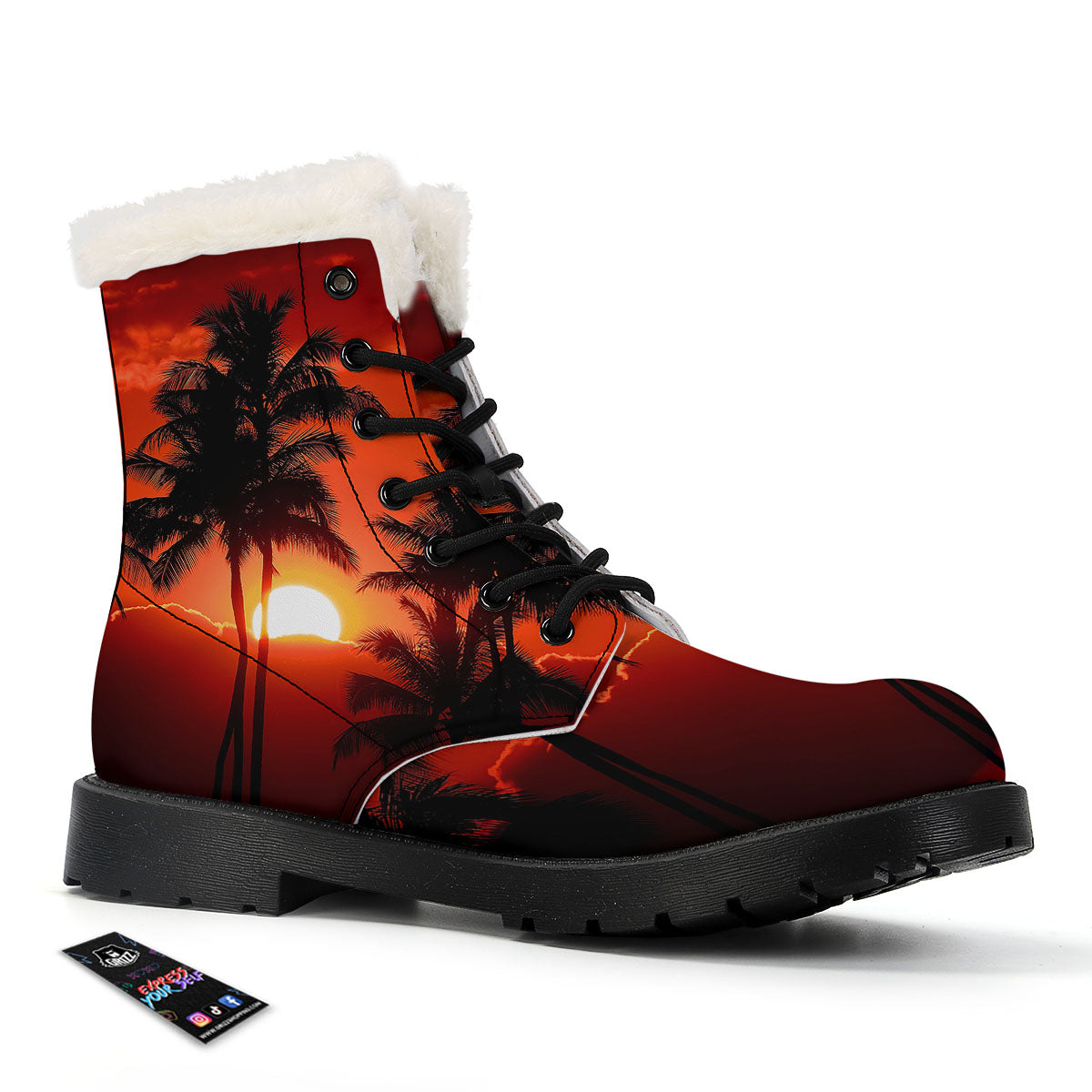 Plam Tree Sunset Tropical Print Winter Boots-grizzshop