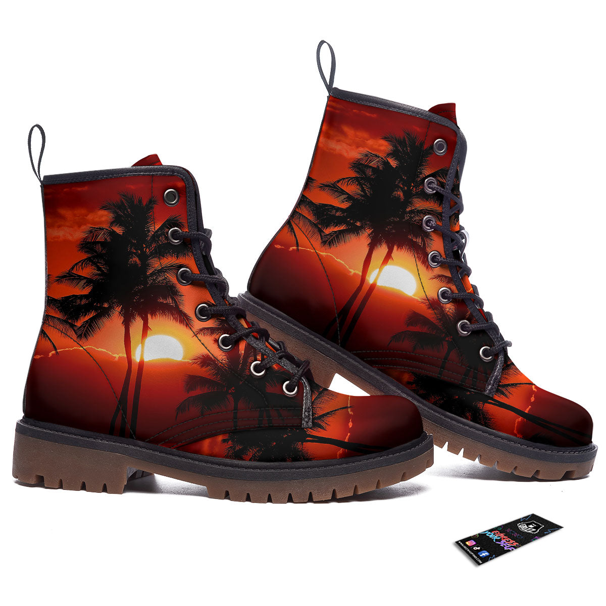 Plam Tree Sunset Tropical Print Work Boots-grizzshop
