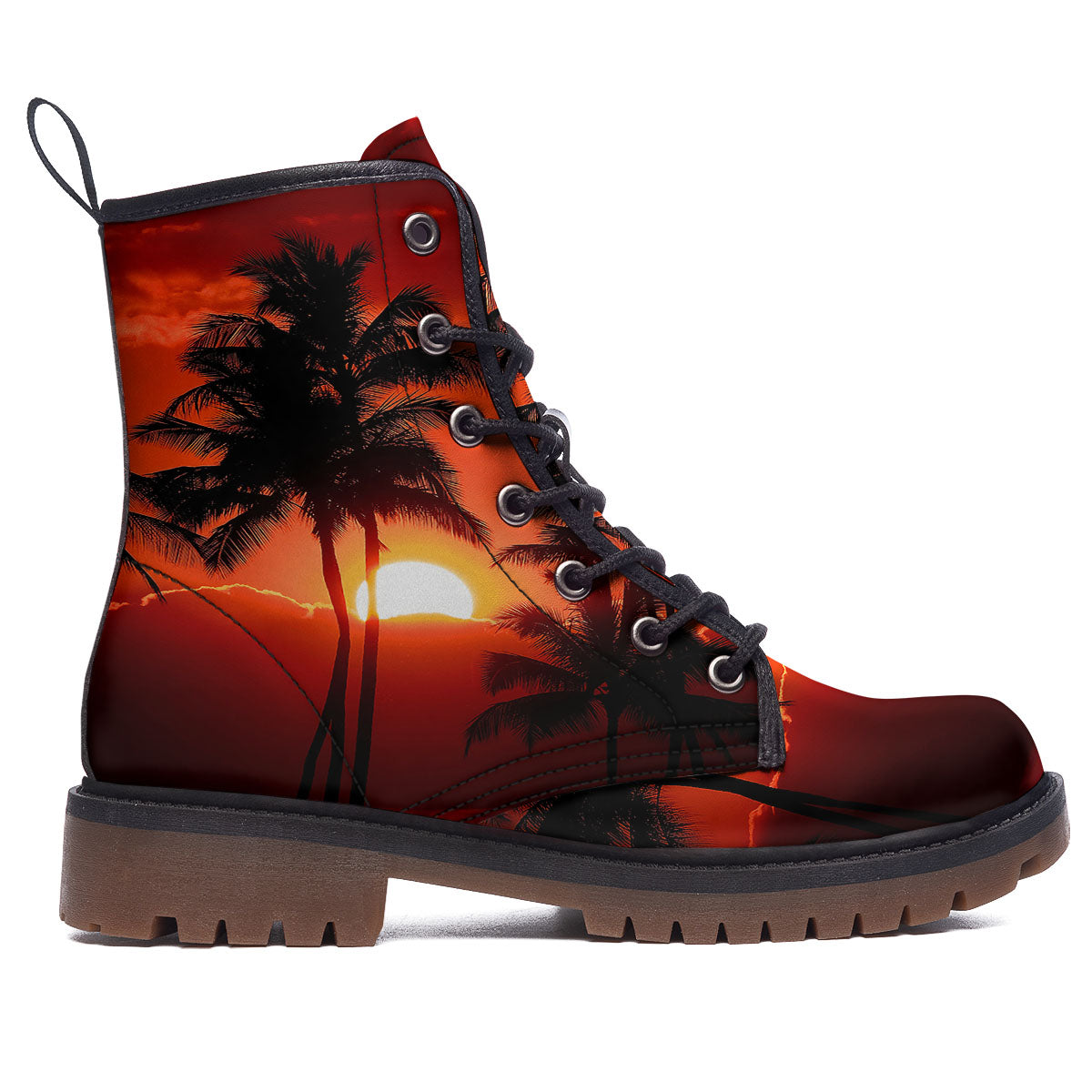 Plam Tree Sunset Tropical Print Work Boots-grizzshop