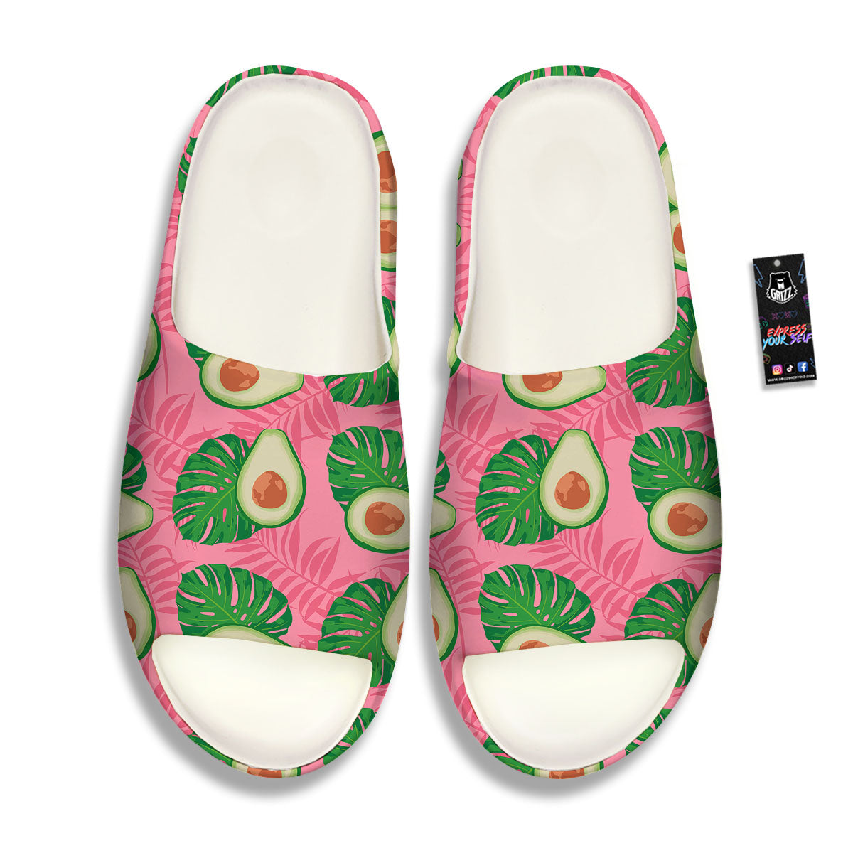Plam Leaf And Avocado Pink Print Pattern Sandals-grizzshop
