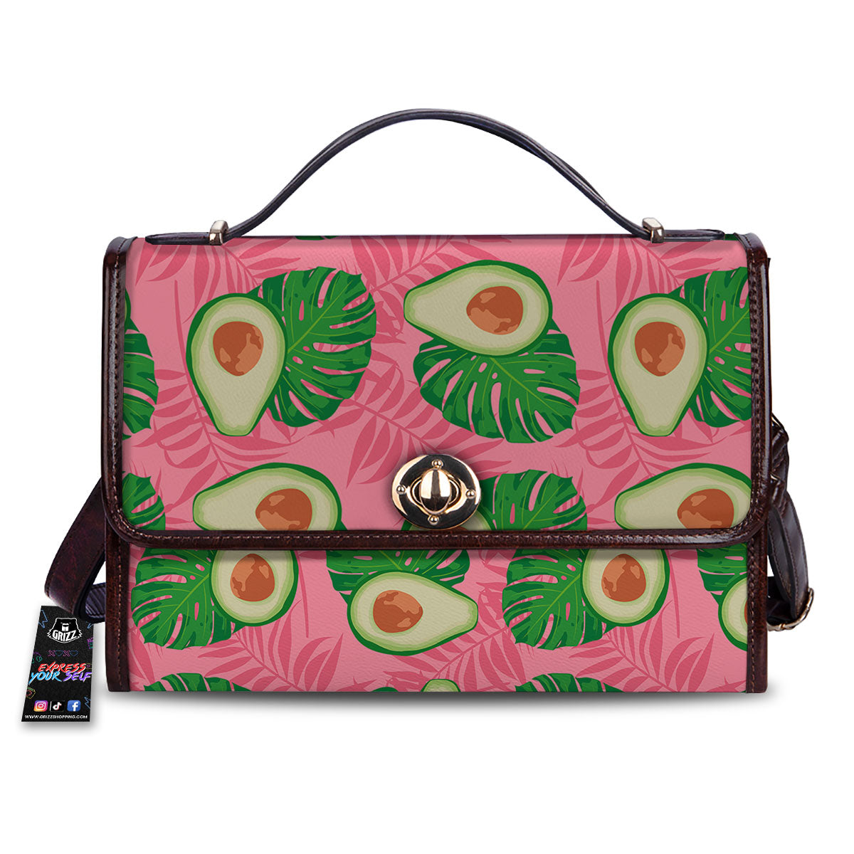 Plam Leaf And Avocado Pink Print Pattern Women's Satchel Bag