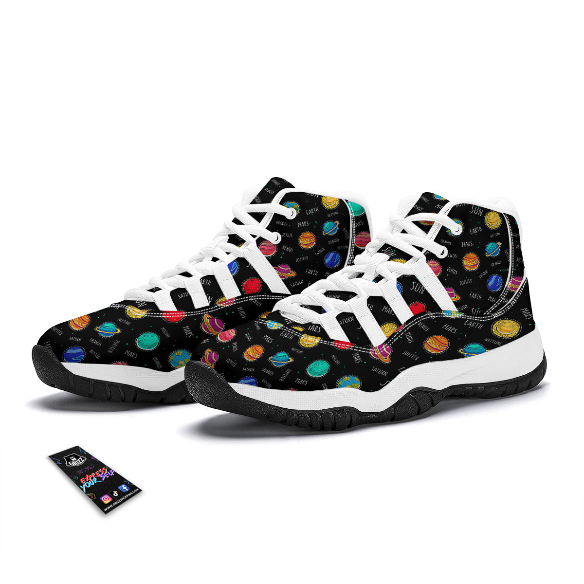 Planet And Solar System Print Pattern White Bball Shoes-grizzshop