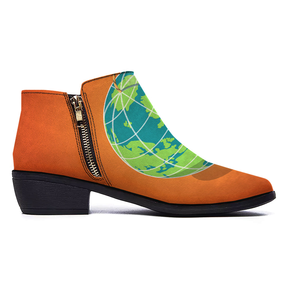 Planet Earth With Burning Fuse Orange Print Ankle Boots-grizzshop