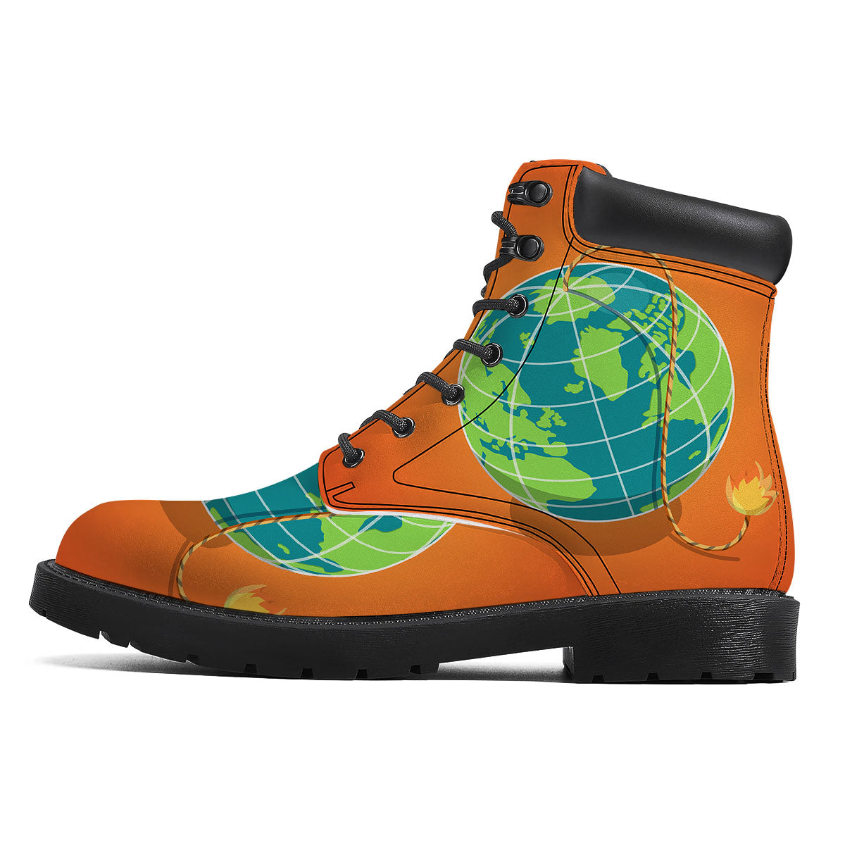 Planet Earth With Burning Fuse Orange Print Boots-grizzshop