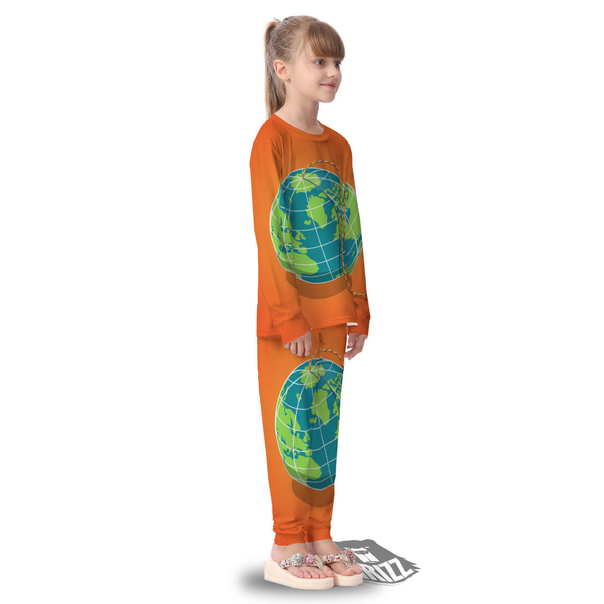 Planet Earth With Burning Fuse Orange Print Kid's Pajamas-grizzshop