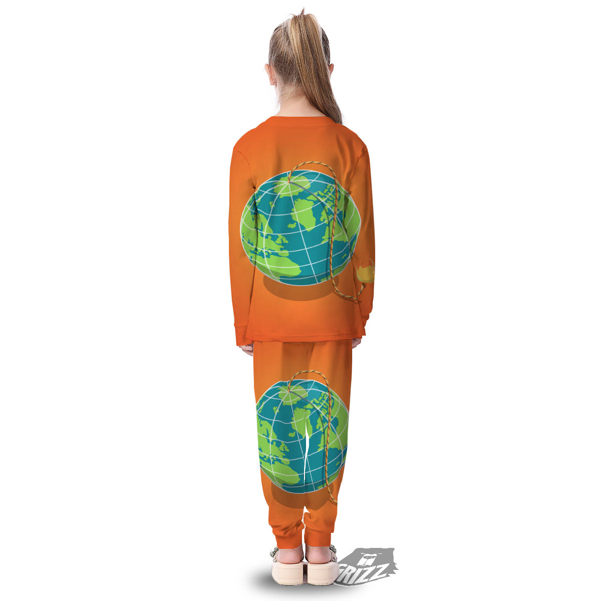 Planet Earth With Burning Fuse Orange Print Kid's Pajamas-grizzshop