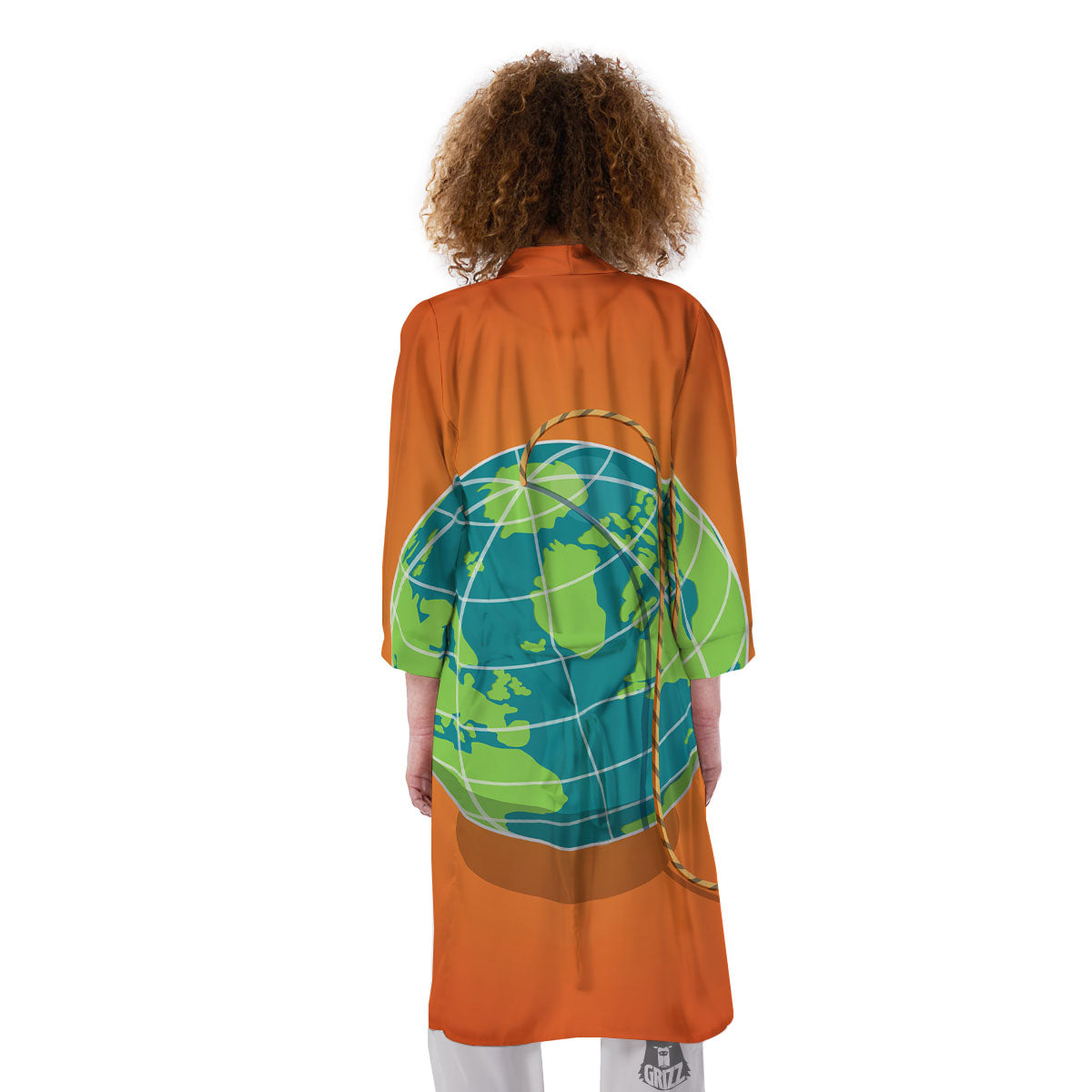 Planet Earth With Burning Fuse Orange Print Kimono-grizzshop