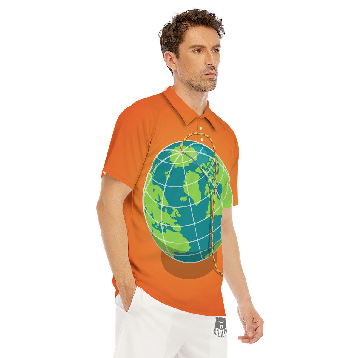 Planet Earth With Burning Fuse Orange Print Men's Golf Shirts-grizzshop