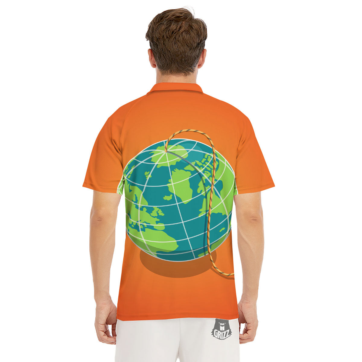 Planet Earth With Burning Fuse Orange Print Men's Golf Shirts-grizzshop