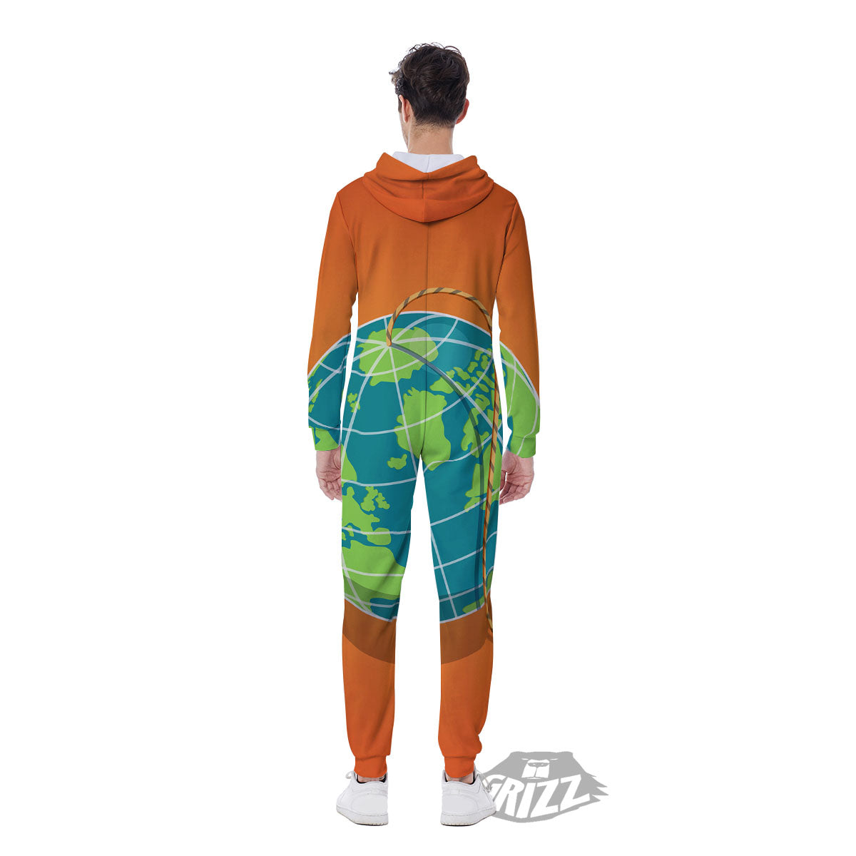 Planet Earth With Burning Fuse Orange Print Men's Jumpsuit-grizzshop