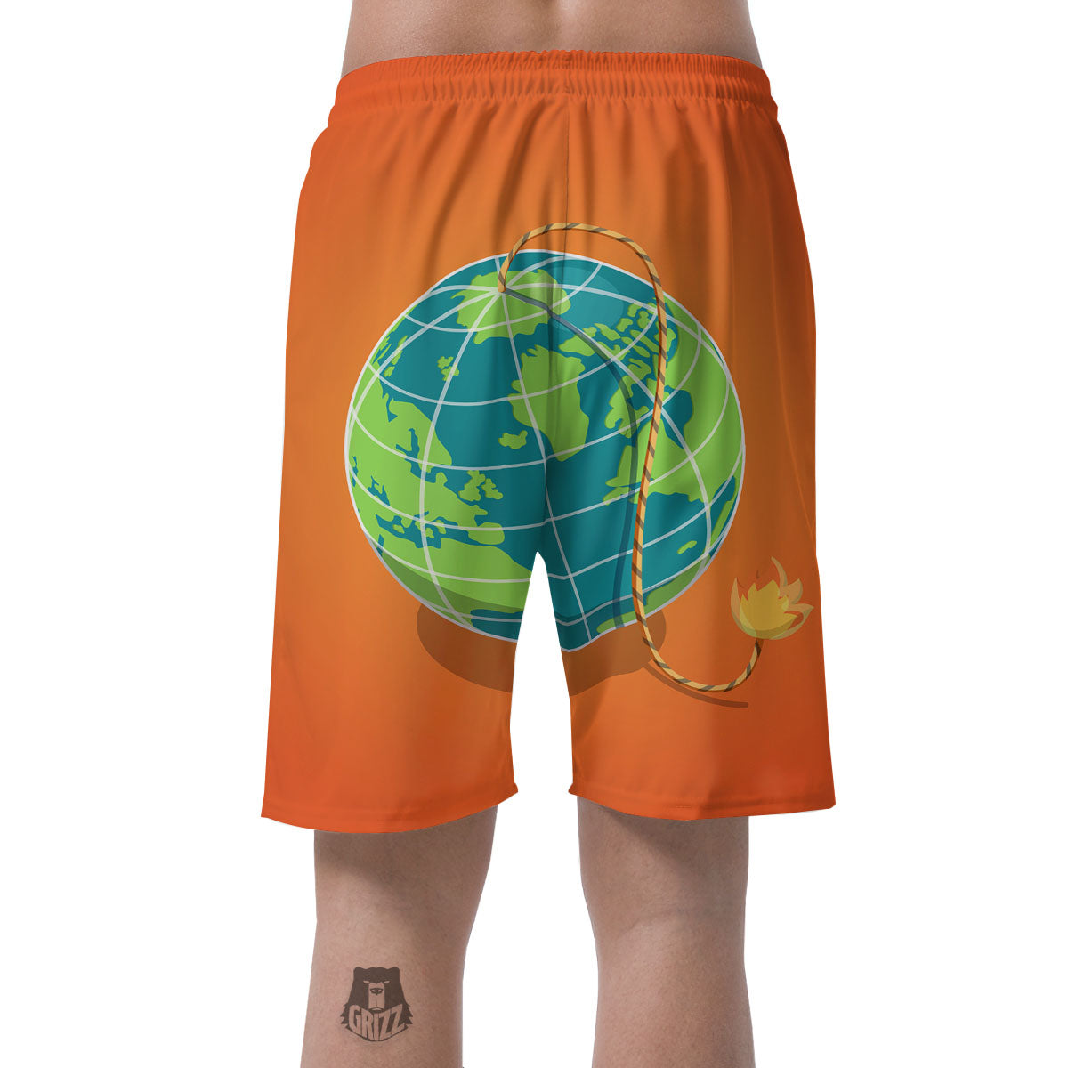 Planet Earth With Burning Fuse Orange Print Men's Shorts-grizzshop
