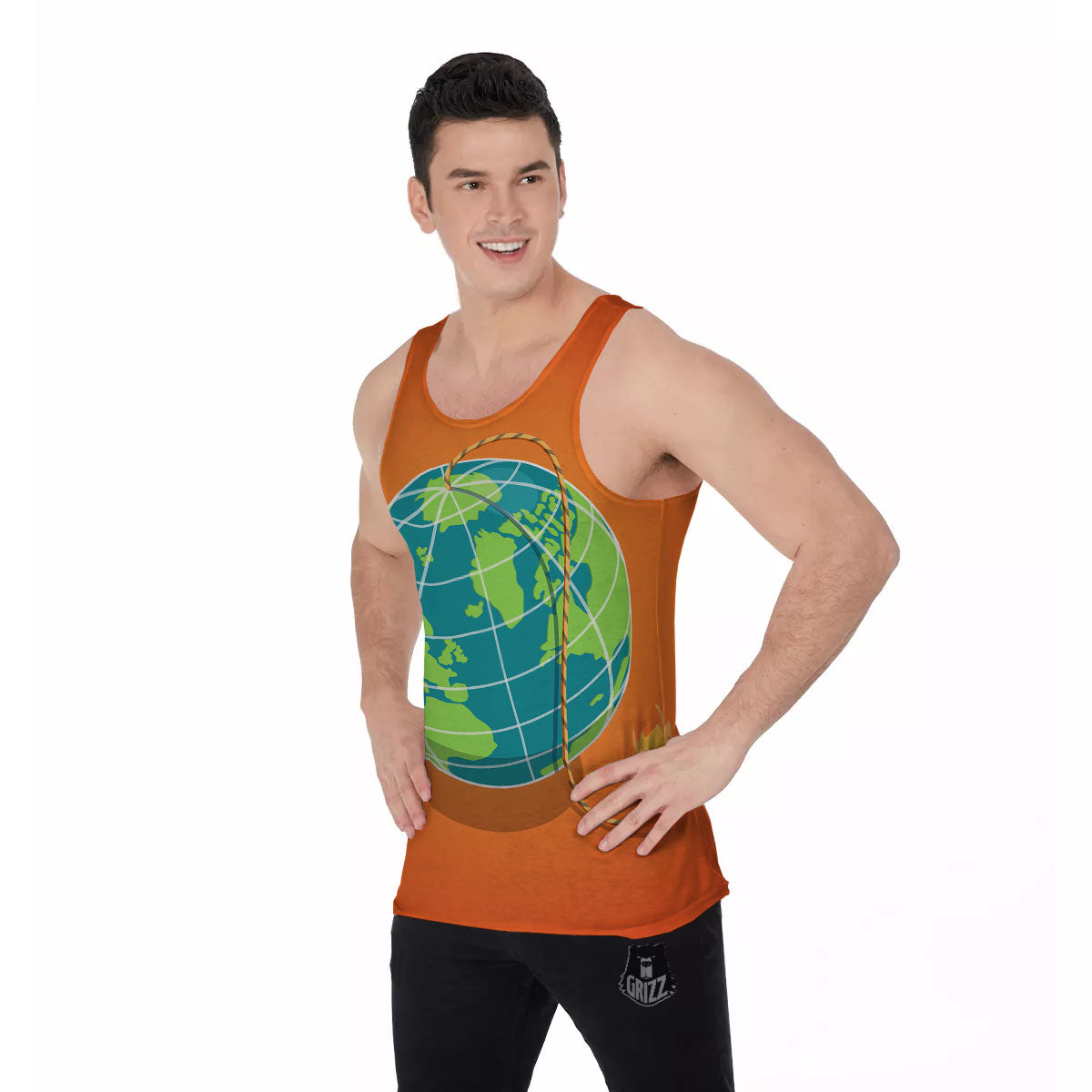Planet Earth With Burning Fuse Orange Print Men's Tank Top-grizzshop
