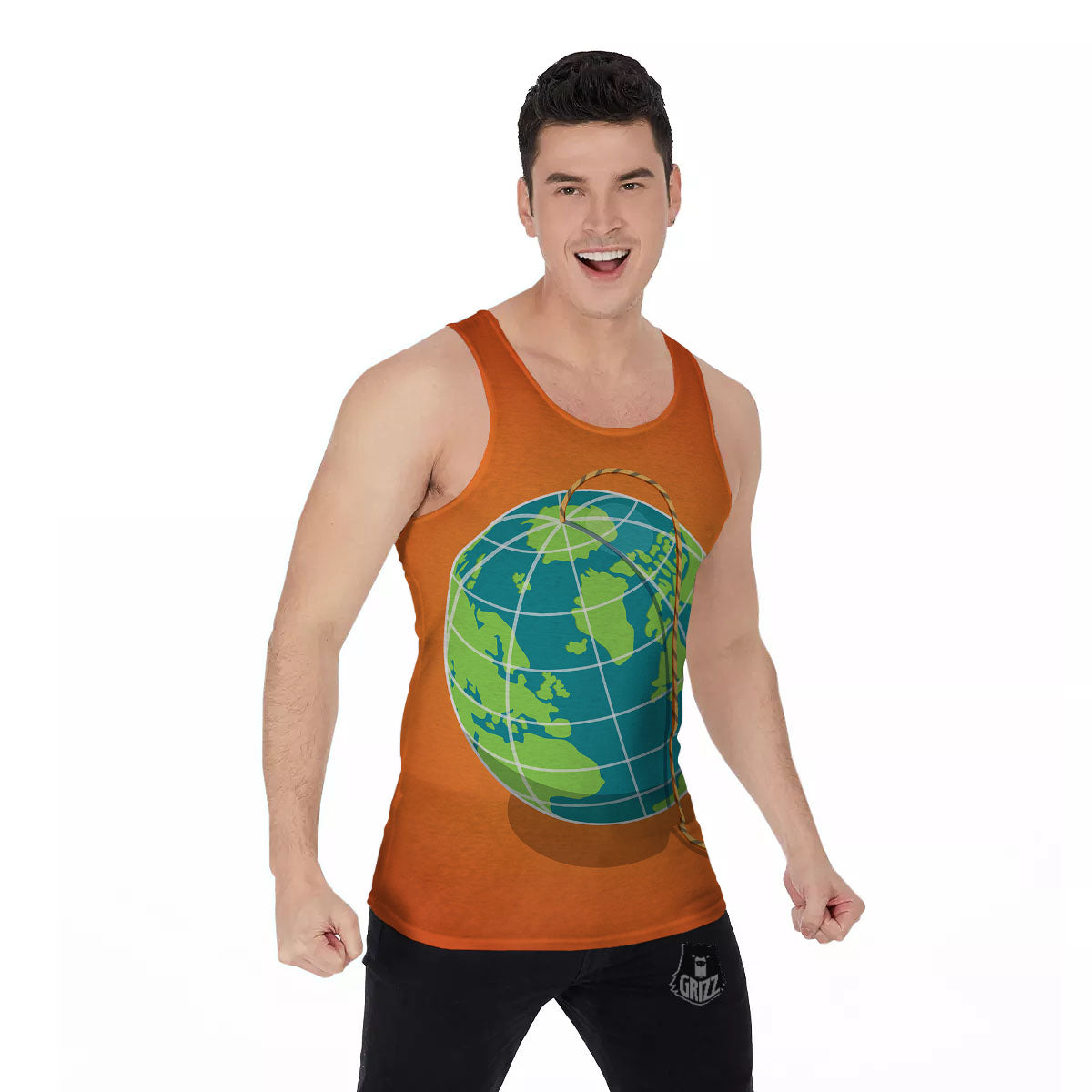 Planet Earth With Burning Fuse Orange Print Men's Tank Top-grizzshop