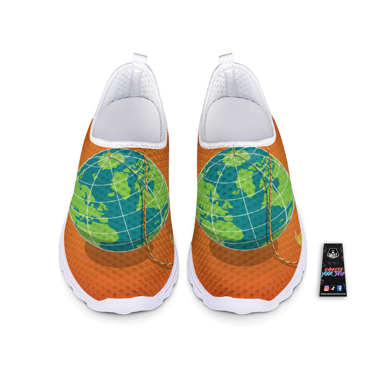 Planet Earth With Burning Fuse Orange Print Nurse Shoes-grizzshop