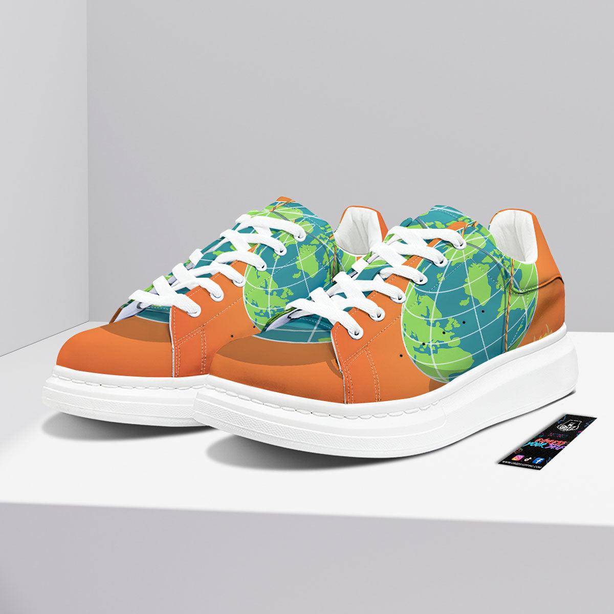 Planet Earth With Burning Fuse Orange Print Platform Shoes-grizzshop