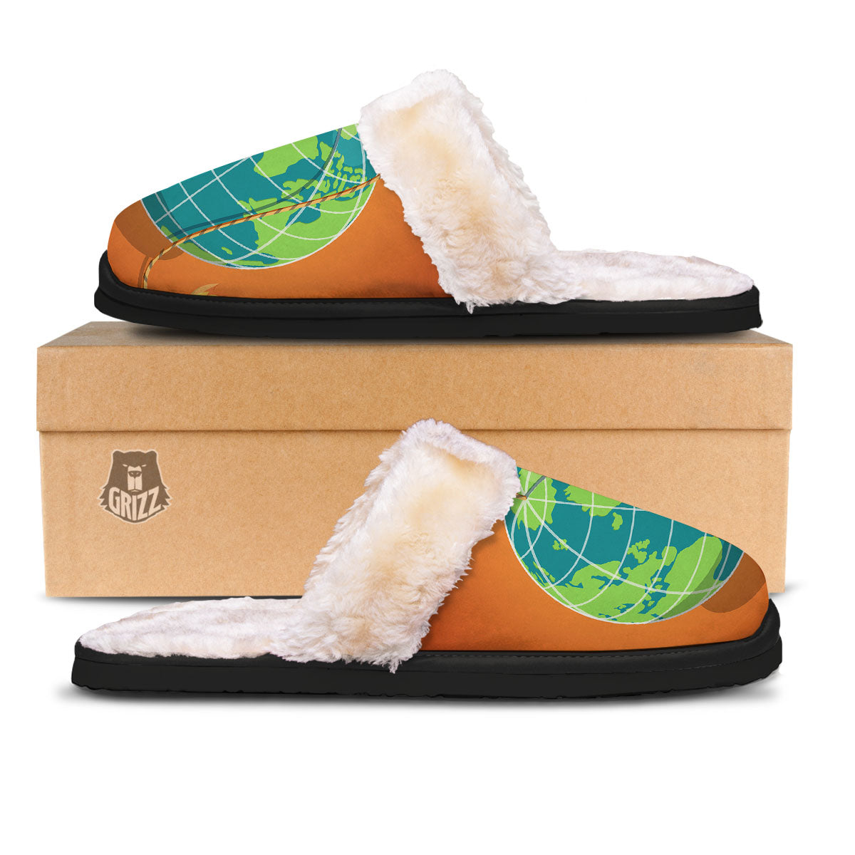 Planet Earth With Burning Fuse Orange Print Slippers-grizzshop
