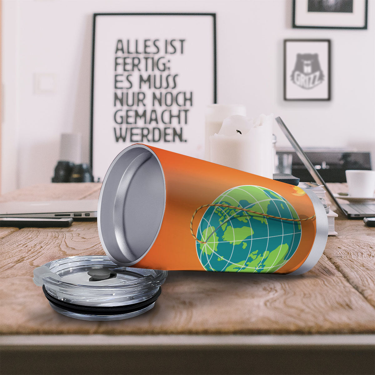 Planet Earth With Burning Fuse Orange Print Tumbler-grizzshop