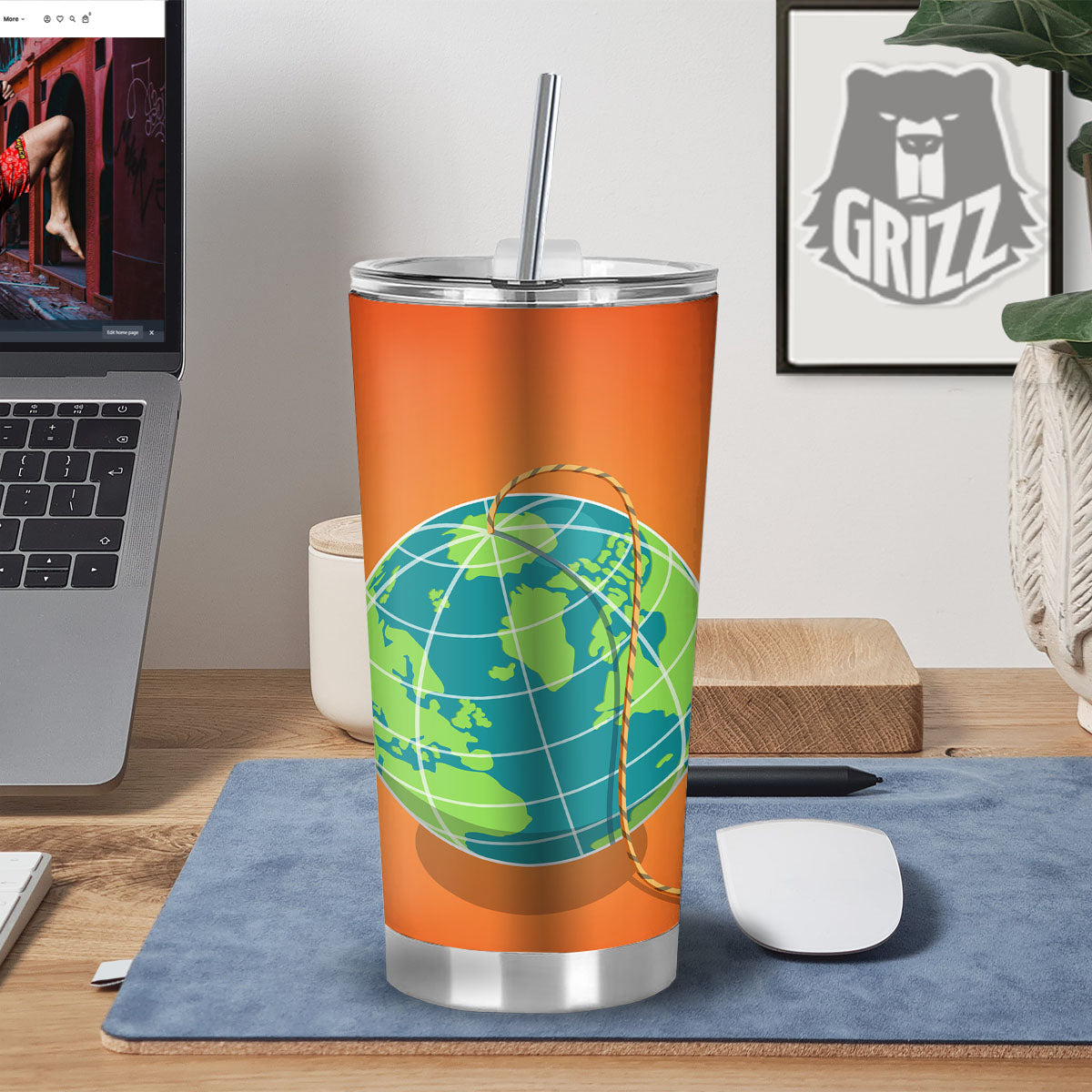 Planet Earth With Burning Fuse Orange Print Tumbler-grizzshop