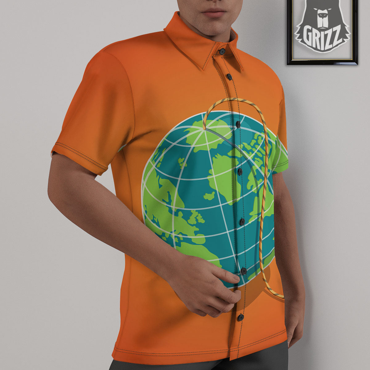Planet Earth With Burning Fuse Orange Print Untucked Shirts-grizzshop