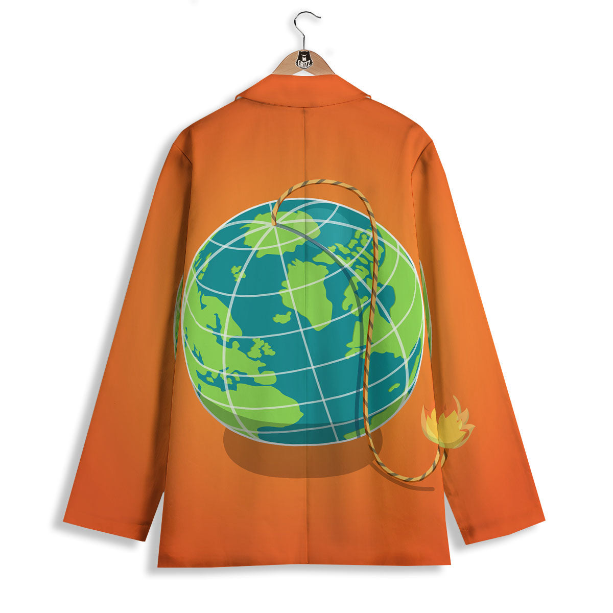 Planet Earth With Burning Fuse Orange Print Women's Blazer-grizzshop