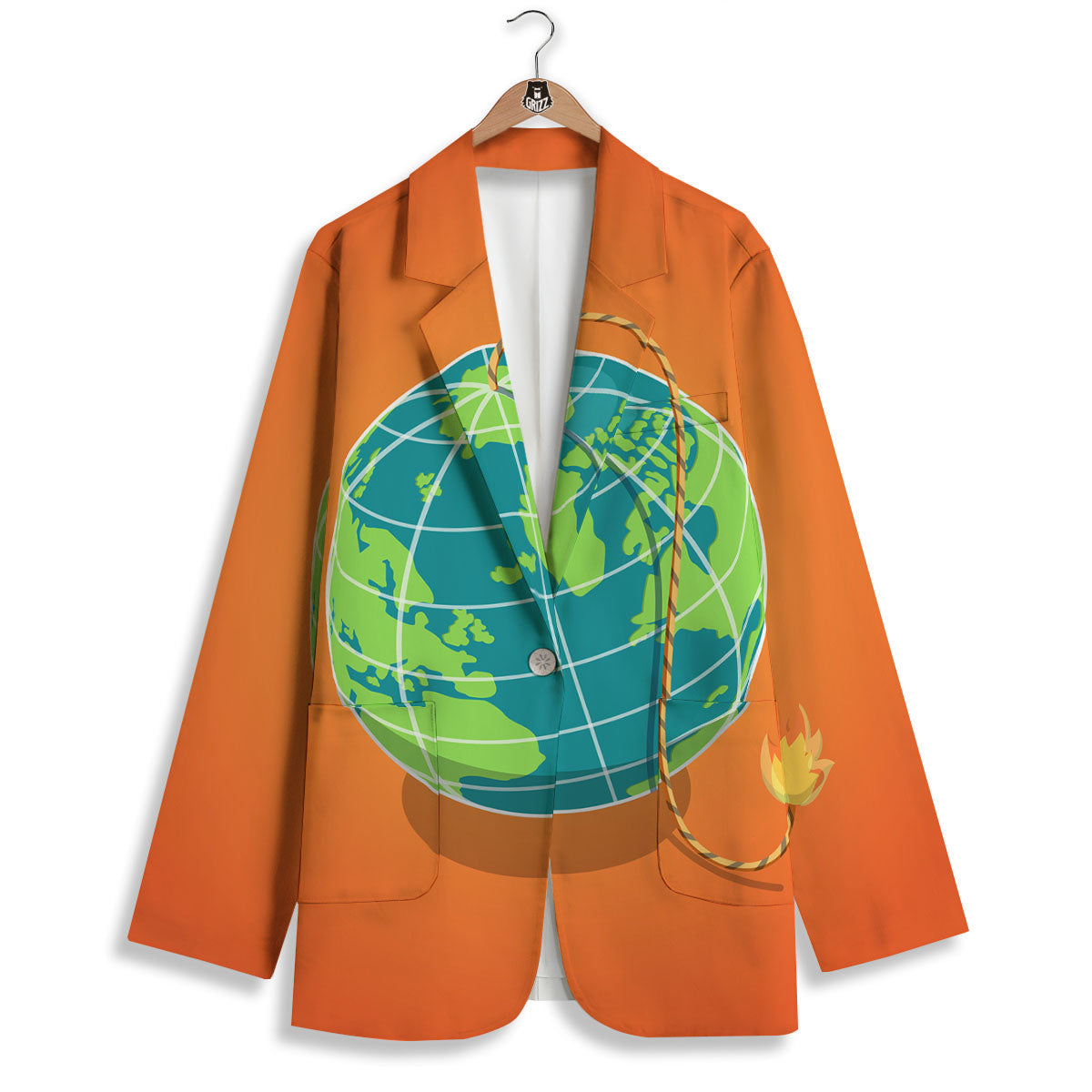 Planet Earth With Burning Fuse Orange Print Women's Blazer-grizzshop
