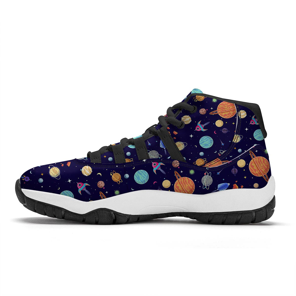Planet Print Pattern Black Bball Shoes-grizzshop