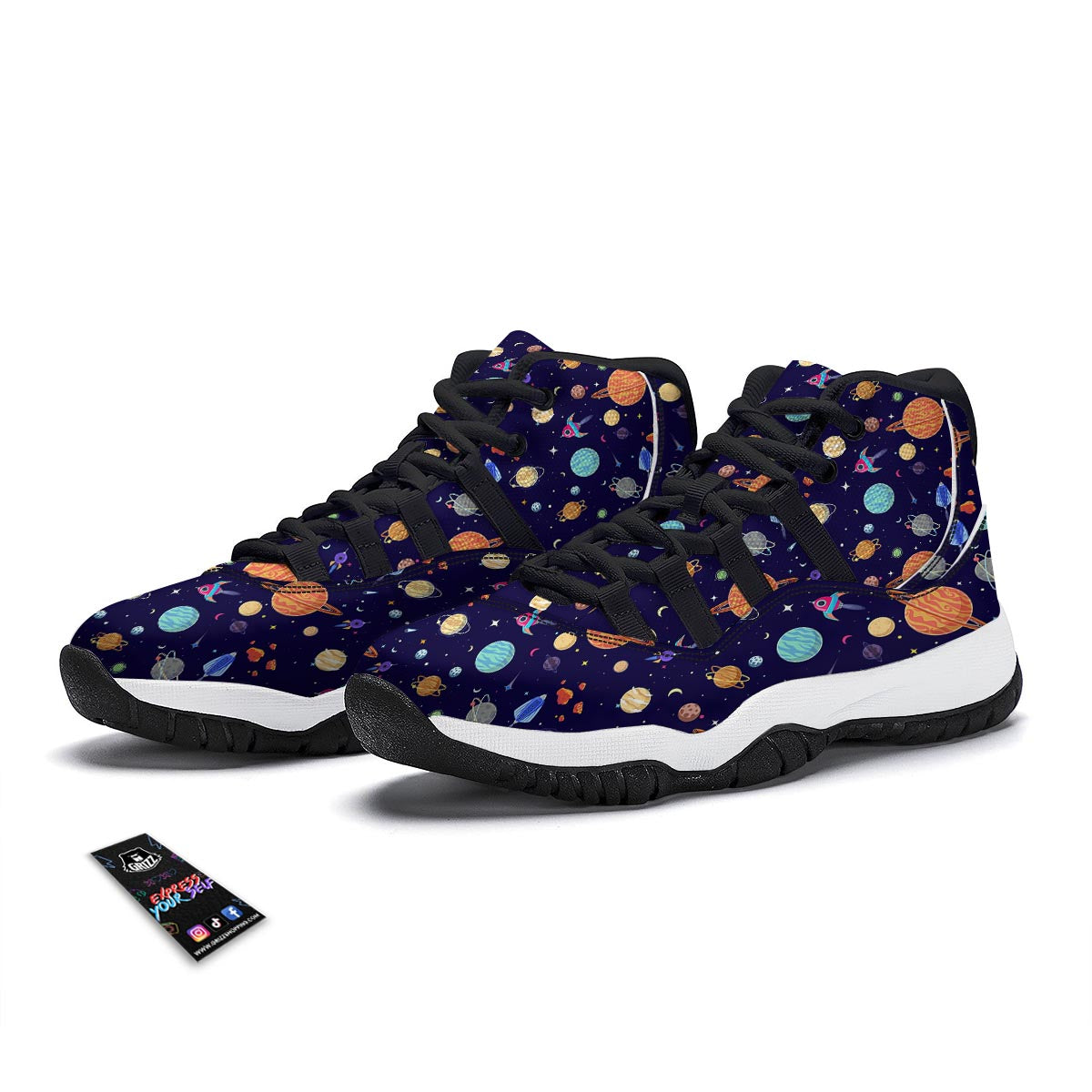 Planet Print Pattern Black Bball Shoes-grizzshop