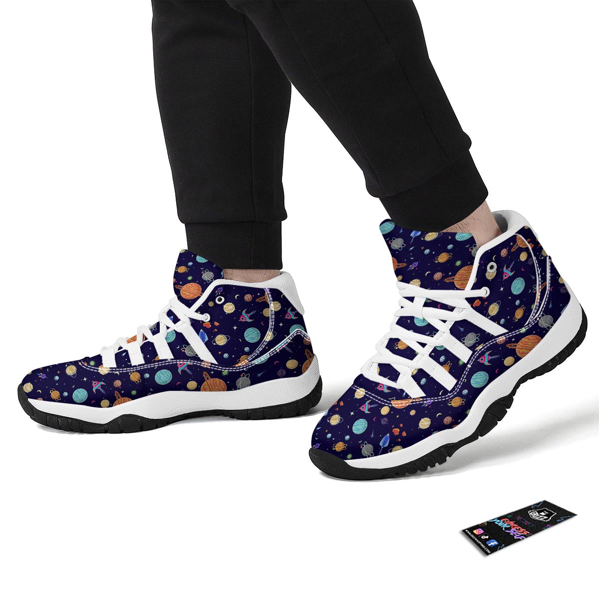 Planet Print Pattern White Bball Shoes-grizzshop