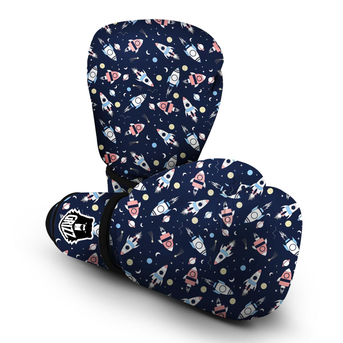 Planet Spaceship Pattern Print Boxing Gloves-grizzshop