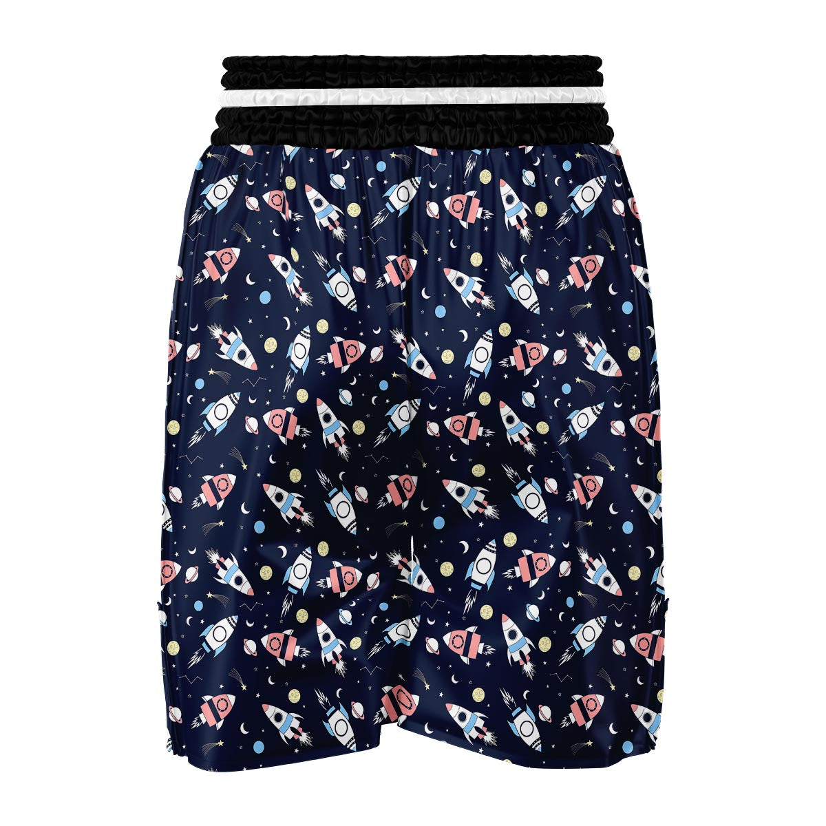 Planet Spaceship Pattern Print Boxing Shorts-grizzshop