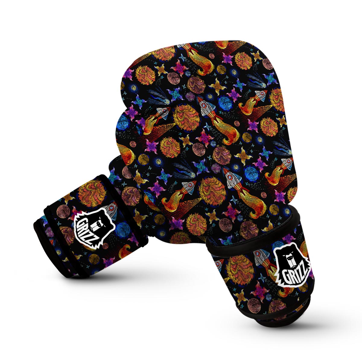 Planet Spaceship Print Pattern Boxing Gloves-grizzshop