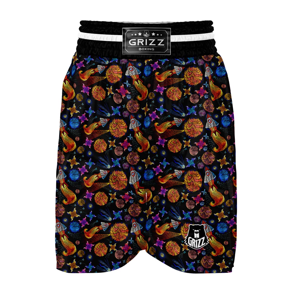 Planet Spaceship Print Pattern Boxing Shorts-grizzshop
