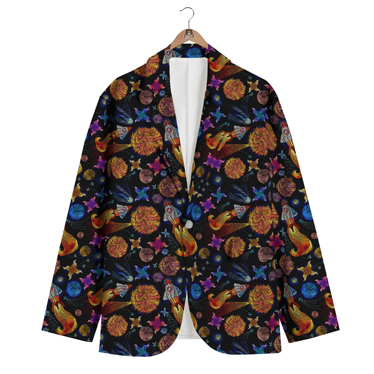 Planet Spaceship Print Pattern Men's Blazer-grizzshop