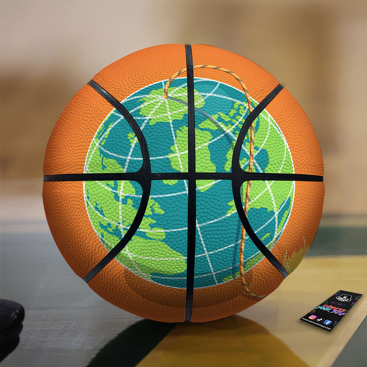 Planet Earth With Burning Fuse Orange Print Basketball