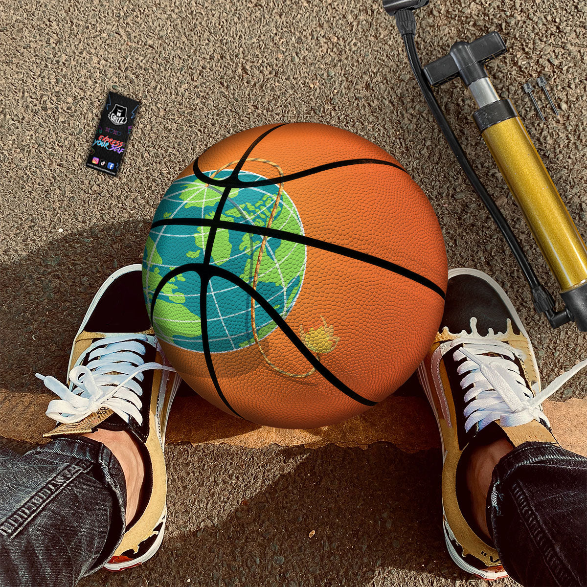 Planet Earth With Burning Fuse Orange Print Basketball