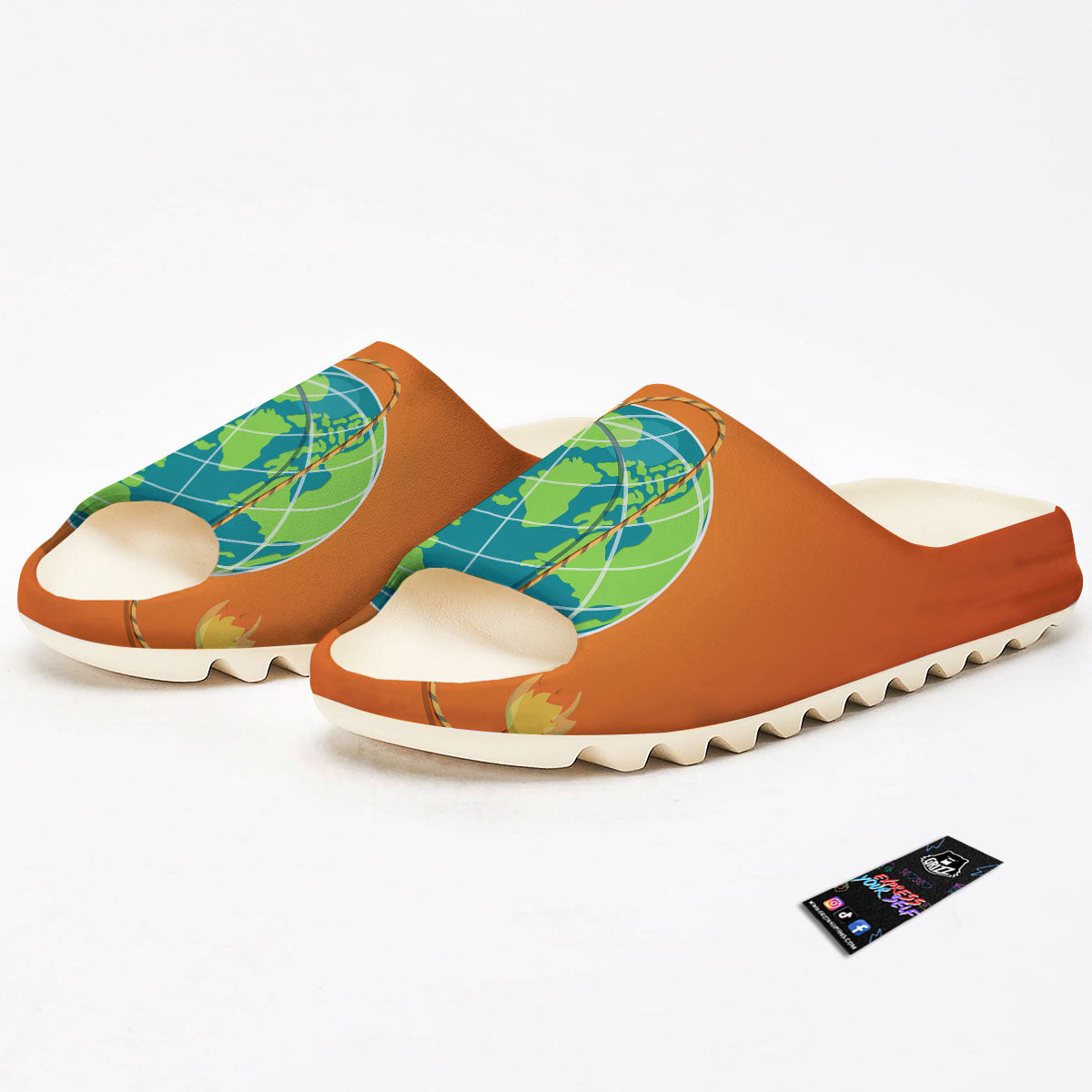 Planet Earth With Burning Fuse Orange Print Sandals-grizzshop