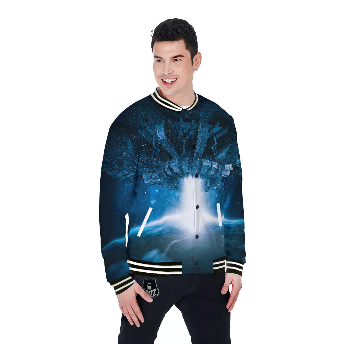 Planetary Invasion Print Baseball Jacket-grizzshop