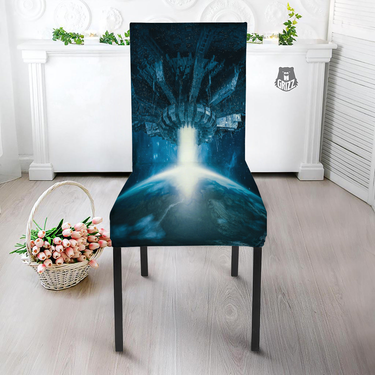 Planetary Invasion Print Dining Chair Slipcover-grizzshop